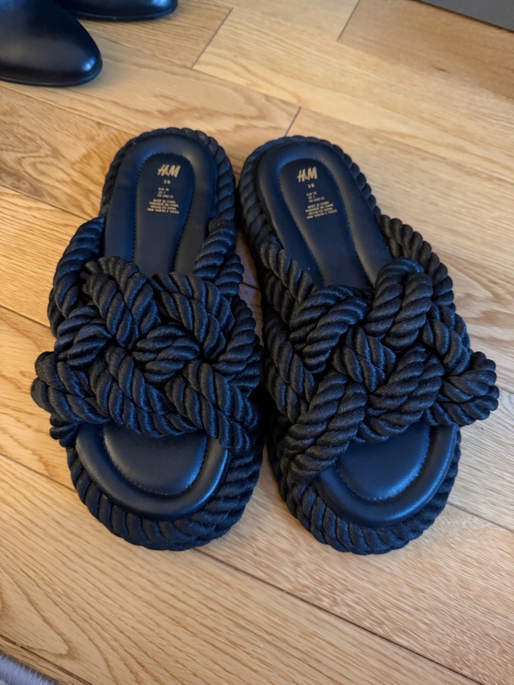 H&M Black Knotted Rope Slide Sandals